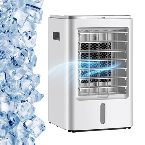 richigblosmum Ventilador Refrescante Portátil con Depósito 4L | 3 Modos & Velocidades | Temporizador 1-4H | Control Remoto | Enfriador Evaporativo 4-en-1 para Autocaravana, Oficina, Dormitorio,24V