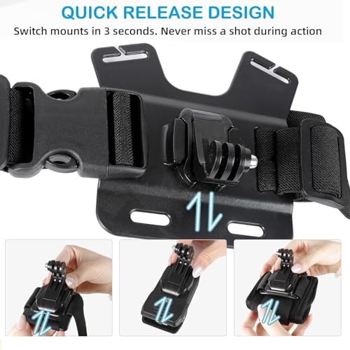 Image of Accessories Kit for Insta360 X5, One R, X and GoPro Hero 9,New Quick Release Head Strap Mount + Chest Mount Harness + Backpack Clip Holder + 360Rotating Wrist Strap
