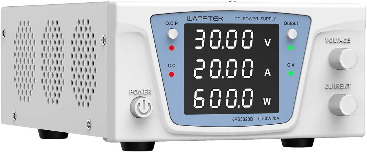 DC Power Supply Variable, Bench Power Supply with Encoder knob, Adjustable Switching Power Supply with OCP Switch, Variable Power Supply with Output Enable/Disable Button (0-30V 0-20A)