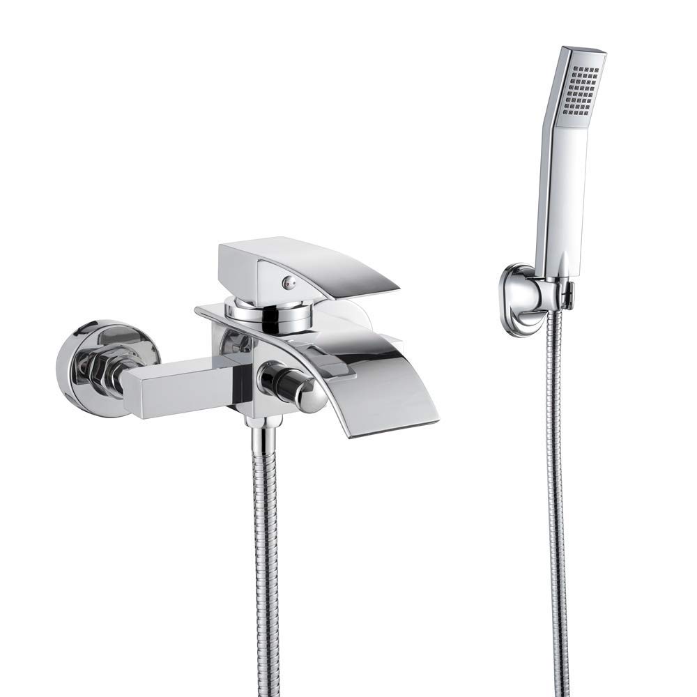 Robinet cascade de baignoire haut de gamme en chrome poli avec douchette intégrée