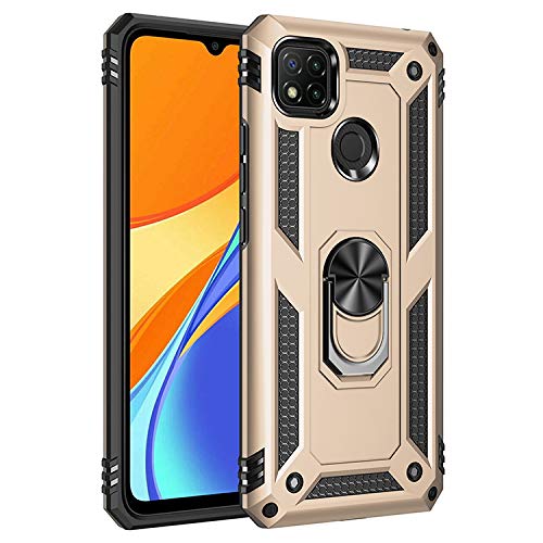 BestSTCase Compatible for Xiaomi Redmi 9C, + HD Screen Protector,Heavy Duty [Armor Box] Dual Layer Shock Resistant Hybrid Protective Rugged Case for Xiaomi Redmi 9C Case,Gold