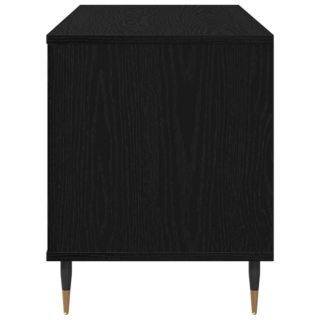 Schallplattenschrank Schwarz Eichen-Optik aus Holzwerkstoff 100 x 38 x 48 cm mit 6 Regalen, vielseitiges Wohnzimmer Regal für Vinyl, Medien, CD, DVD, Blu Ray, HiFi und Gaming Zubehör