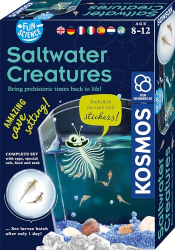 KOSMOS 617158 Fun Science -Wuselnde Salzkrebse, Erwecke die Urzeit zum Leben, Experimentier-Set für Kinder ab 8 Jahre, Set für Einsteiger mit Eier,Futter,Becken,Pipette,Deko, Mehrsprachig
