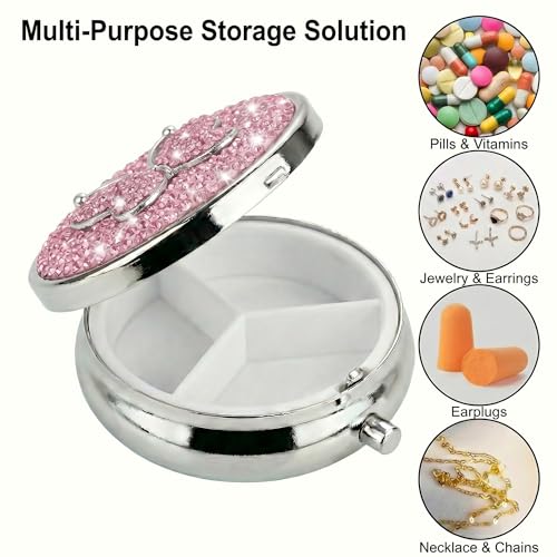 Image of Medicine Organizer Box Butterfly Pocket Pharmacy Bling Travel Pill Case Box for Purse Mini Pill Holder Organizer Small Pills Container for Vitamin(Pink)