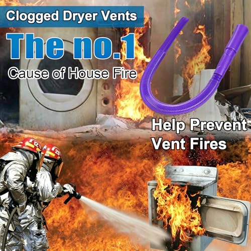 Image of 3 Pieces Dryer Vent Cleaner Kit: Vacuum Hose With Brush & Gloves Fits for Vacuums Cleaner, Refrigerator Condenser Coils, Tight Spaces Behind Appliances, Deep Cleaning Tools for Clogged Ducts- Purple
