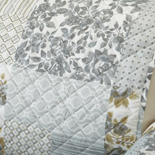 Image of Great Bay Home Reversible Patchwork Chair Cover - Washable Slipcover Furniture Protector with Elastic Straps - Perfect for Kids & Pets - Box-Stitched Detail (Grey)