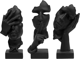 Prosfalt 3pcs Silence is Gold Thinker Statues - No Hear No See No Speak Resin Sculptures for Home Office Desk Decor (Black)