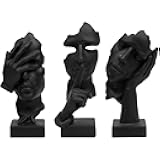 3 Pcs Thinker Statue, Silence is Gold Abstract Art Figurine, No Hear No See No Speak Modern Home Resin Sculptures Decorative Objects Decor for Home Office Bookshelf Desktop(Black) (A-41)