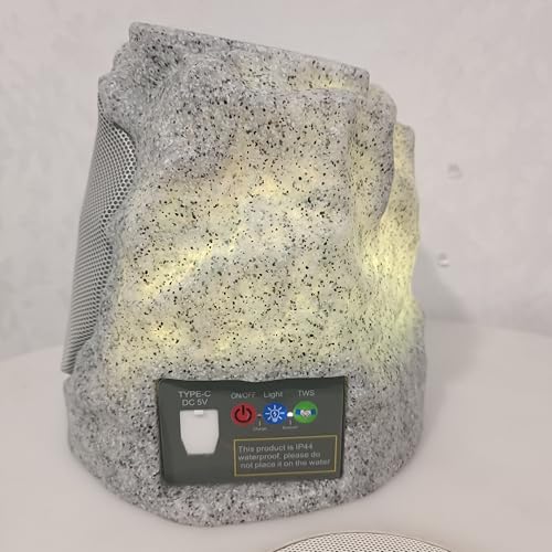 DGREVIGX Solar Rock Speakers Outdoor Water-Resistant Solar Powered Rock Speaker with Lights TWS Patio Outside Garden BBQ Deck Gray 1-Pack - Image 5