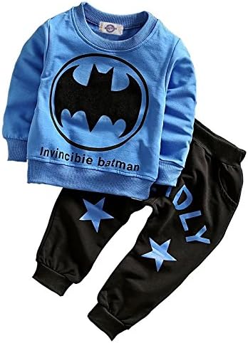 AP Boutique Baby Boy's and Girl's Long Sleeves Batman T-shirt Tracksuit Clothing Set (Blue, 18-24 Months)