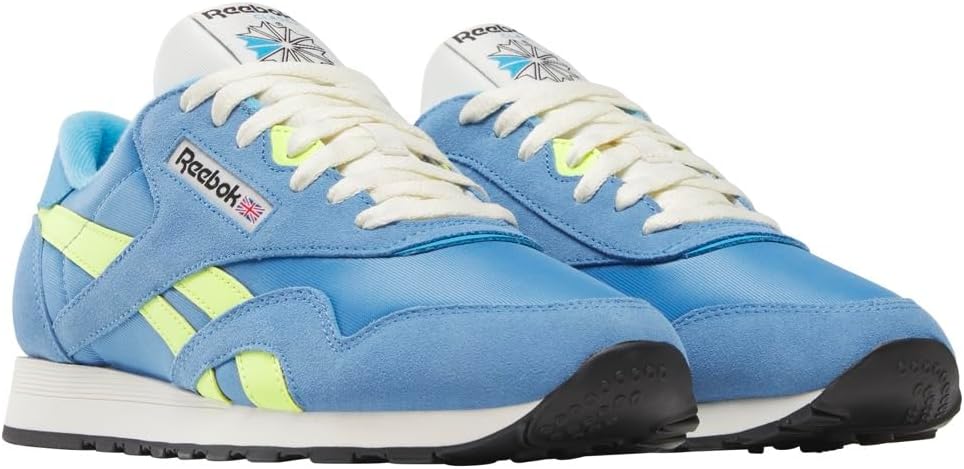 Reebok Men's Classic Nylon Sneaker, Essential Blue/Solar Acid Yellow/Vintage Chalk, 6 - Image 2