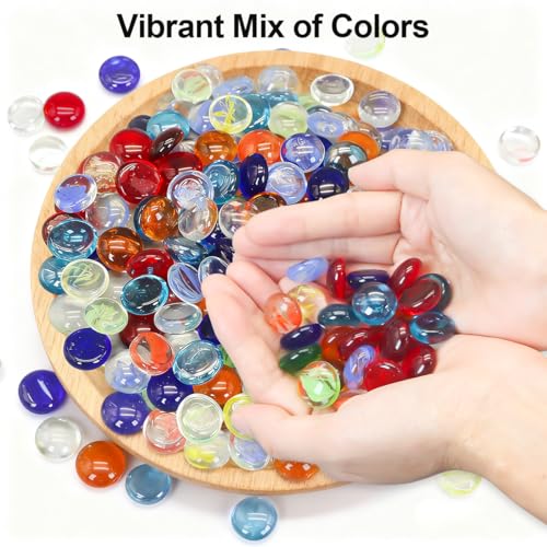 Virekm Mini Glass Gems for Vase,Mixed Colour Glass Stones Flat Bottom Marble Beads for Aquarium Fish Tank Planter Crafts Home Decorative Art Craft Vase Filler (Colorful, 1 Pound) - Thumbnail 5