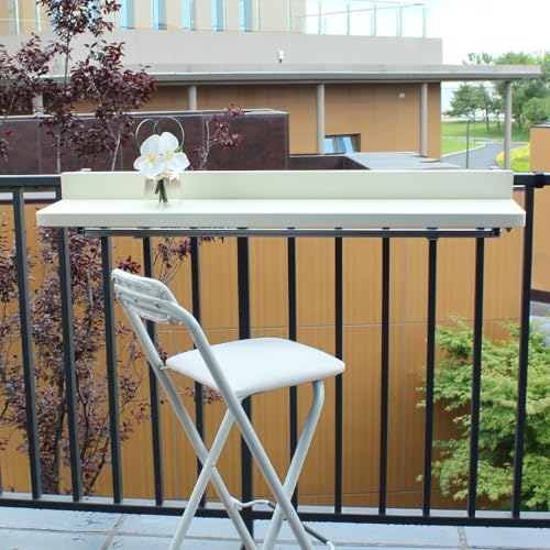 Table rabattable pour balcon à pince réglable et plateau blanc de 120cm - 3