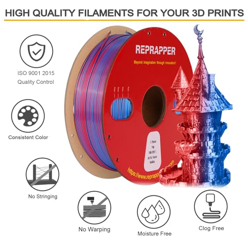 Image of Reprapper Dual Color Filament Coextrusion PLA Filament 1.75mm for 3D Printer, Multicolor Like Rainbow PLA, 2.2lbs (1kg), Silk PLA Red & Blue