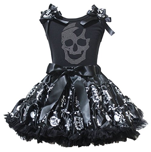 Camiseta calavera negra de algodón con falda corona que no pica para niñas