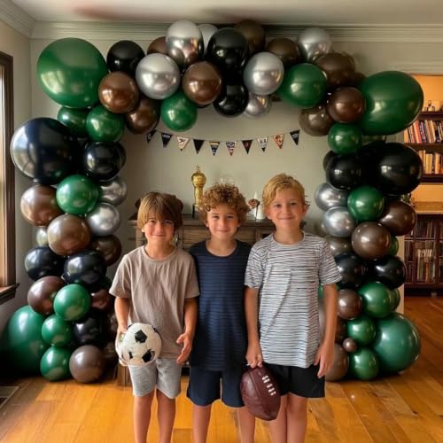 Image of Black Green Balloon Arch Double Stuffed Latex Dark Green Brown Silver Balloon Garland for Boy Baby Shower Birthday Football Camo Hunting Jungle Anniversary Prom Praty Decor