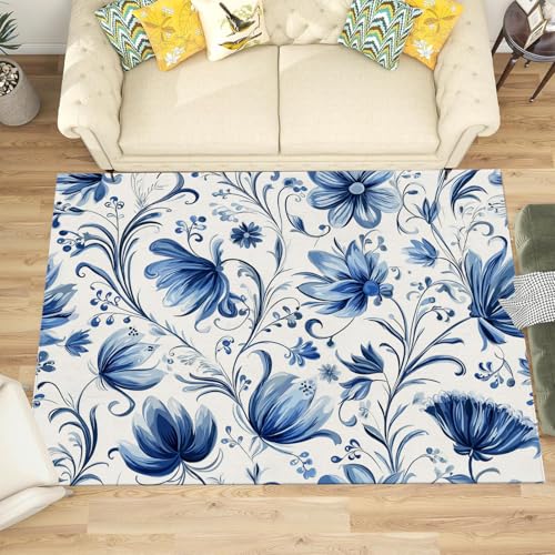 Tapis lavable en machine antidérapant bleu marine pour salon - 3