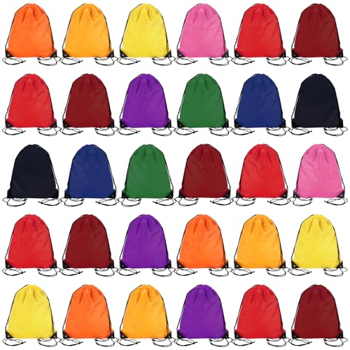 GBACHOOSE 30 Pcs Drawstring Bag, PE Bags Drawstring, 34×42cm Drawstring Backpack Bags Sports Drawstring Bag for Gym Swimming School Travel (10 colour)