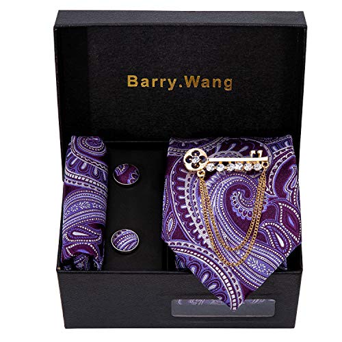 Image of Barry.Wang Paisley Tie Fashion Set Hanky Cufflinks Neckties for Men Woven Silk