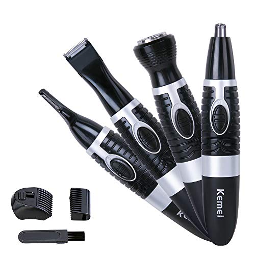 Nose Hair Trimmer for Women Men, Gospire 4 in 1 Eyebrow Sideburns Ear and Nose Hair Trimmer Waterproof Double-Edge Stainless Steel Blades Battery Operated Grooming Kit (Black)