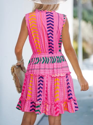 Image of CUPSHE Womens Summer Dresses Tie Neck Sleeveless Tiered Ruffle A-Line Tunic Mini Dress