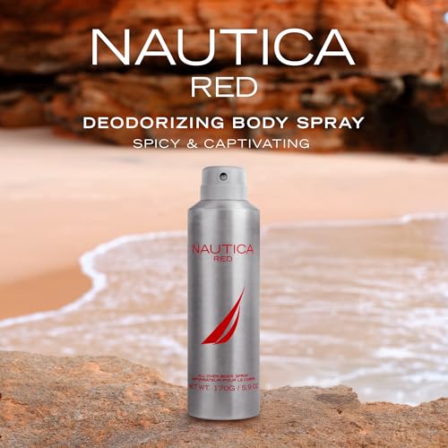 Image of Nautica Color Red Deodorizing Body Spray for Men, Aromatic Fougere Fragrance, Notes of Black Pepper, Lavender and Rosemary, 6.0oz