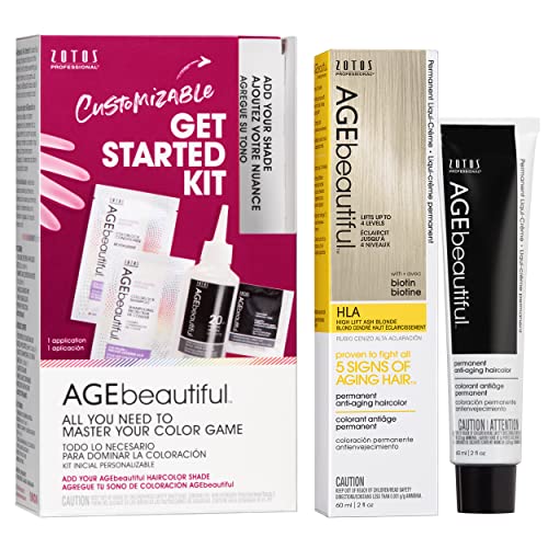 Image of AGE beautiful Permanent Hair Color Cream, 100% Gray Coverage Hair Dye with Biotin Anti-Aging Formula for Fuller, Thicker Hair, Professional Salon Quality