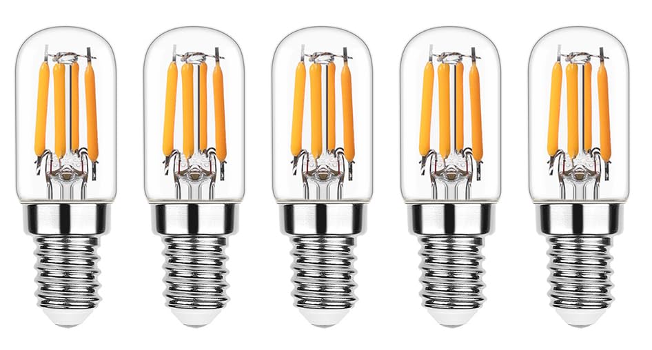 5 Pack LED C7 Candelabra Bulbs, Dimmable LED Filament Bulb,2W E14 Base 2200K Soft White, 120 Lumen, Night Light Bulb Edison Style Sign Light for String Lights Replacement (T20-2W)