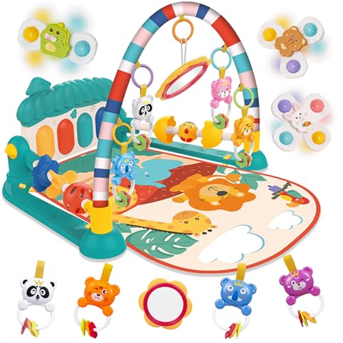 Caunedy Baby Play Mat Baby Gym,Baby Play Gym for Floor with Music, Light and Rattles,Baby Sensory Tummy Time Mat Toy for Newborn Baby 0 3 6 12 Months