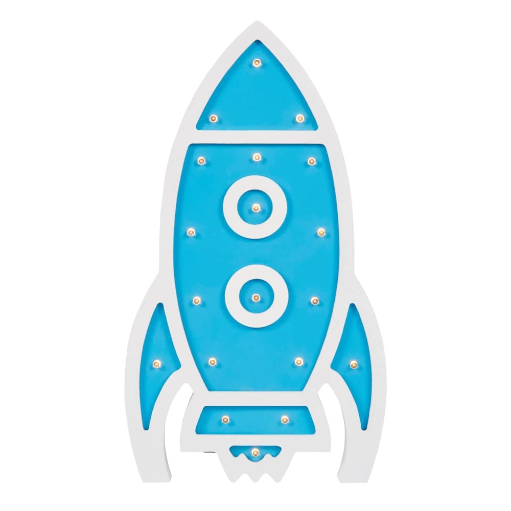 LITECRAFT Glow Rocket Table Lamp LED Child's Bedroom Wooden Light - Blue, White — image 1