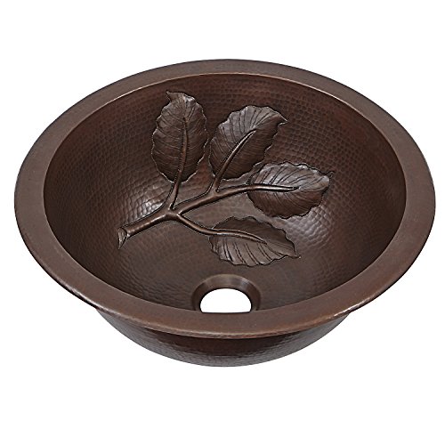 Sinkology Brd-1405bc Newton double Montage fait à la main Pure solide de salle de bain évier avec motif de feuilles, 35,6 cm, vieux Cuivre Cover
