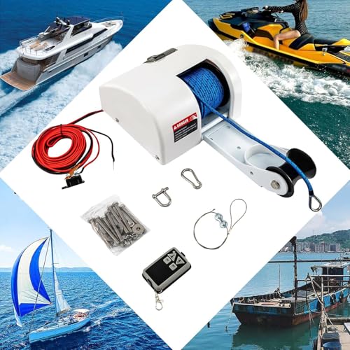 Verricello elettrico con telecomando, 12 V, per motoscafi e barche da pesca, con corda in nylon da 30,5 m