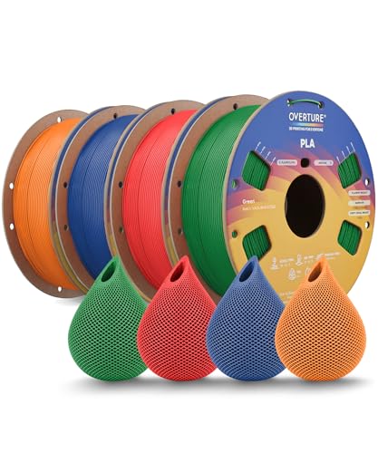 Image of OVERTURE 4KG Bundle High Speed PLA Filament 1.75mm, Neatly Wound 3D Printer Filament 4 Pack 1kg Spool (2.2lbs) Rapid PLA, Fit Most FDM 3D Printers (Green+Blue+Red+Orange)