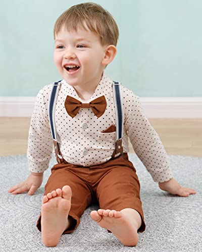 DISAUR Baby Boy Clothes Suits 4PCS Gentleman Outfit Dress Romper Beret Hat Suspender Pants Bow Tie Wedding Set3