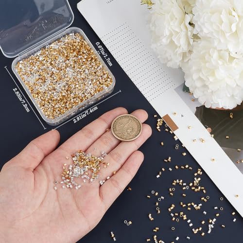 Beebeecraft 1 Box 5000Pcs Silver Crimping Beads Gold Tube Crimp Beads Bulk 2mm Brass Column Stoppers Crimp End Caps Loose for Earrings Bracelets Pendants Jewelry Making Crafts - Image 3