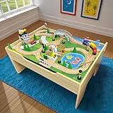 2-in-1 Train Set & Building Block Table for Toddlers, Reversible Activity Desk with Storage, Compatible with Lego Duplo & All Major Brands, Ultimate STEM Toy