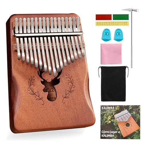 MITEGELO Piano de pulgar de 17 teclas, mini kalimba con martillo de afinar, instrucciones de aprendizaje,...
