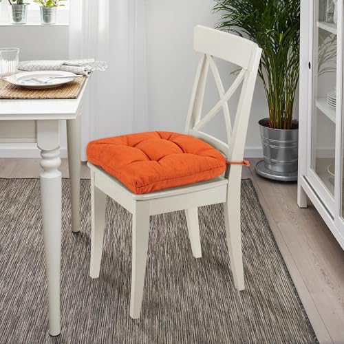 SQUARE MOON Chair Cushions for Dining Chairs, 3 Inch Thick Comfortable Kitchen Chair Pads, Dining Room Seat Cushions with Ties, Machine Washable, 17" x 16" x 3", 4/Pack, Orange