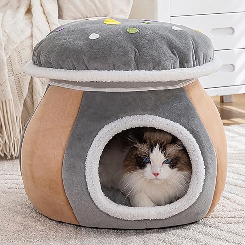 Cueva para gatos y perros de invierno en forma de champiñón para interior 4