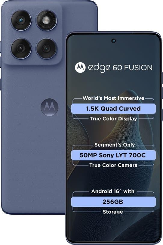 Image of Motorola Edge 60 Fusion 5G (Pantone Slipstream, 12GB RAM, 256GB Storage) | 6.67 inch Curved 1.5K pOLED Display | 50MP+13MP Rear | 32MP Front | Dimensity MediaTek 7400 | 5500mAh Battery + 68W Turbo Charger