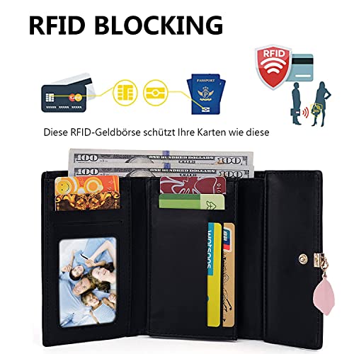 Geldbeutel Damen mittelgroß, Geldbörse Damen, Elegant Damen Portemonnaie mit viele Fächer(Schwarz) – Bild 5