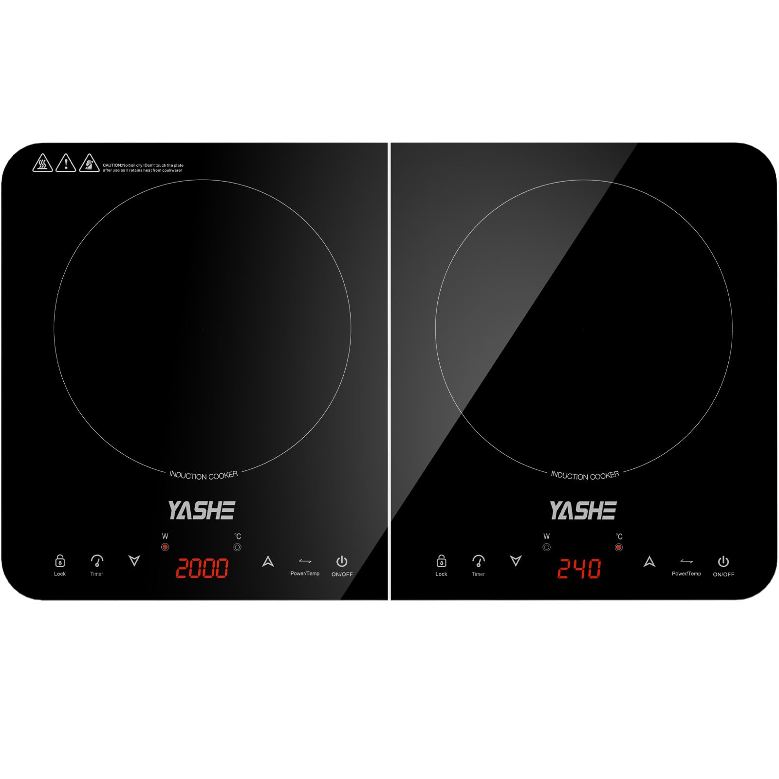 YASHE Placa de Inducción Doble Portátil 3500W – Cocina Eléctrica de Sobremesa con Control Táctil, Diseño Ultra Slim, 10 Niveles de Temperatura y Temporizador de 180 Min – Ideal para Camping, Caravanas