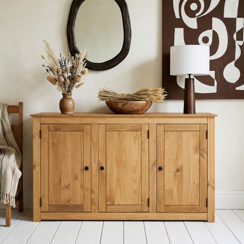 IDIMEX Sideboard CANCUN mit drei Türen - Massivholz Kiefer, Gebeizt/Gewachst, Vielseitig für Wohnzimmer, Flur