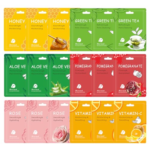 18 Pcs Face masks skincare,Face Mask Skin Care Bulk Pack, Hydrating Spa Face Mask For Sensitive Skin, Facial sheet mask,face masks bulk For Women/Teen Girls (18-Packs)