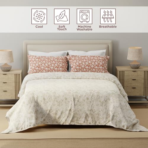 Image of Layers 100% Cotton for Double Size Bed | 120 TC Floral, Soft, Breathable, Machine Washable Bedsheet with 2 Pillow Covers | Forever Collection (224 x 254 cm) - Grey & Brown