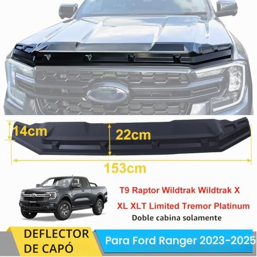 Protector del capó Ford Ranger 2023 2024 2025 deflector de grava Bonnet Bra ABS 3