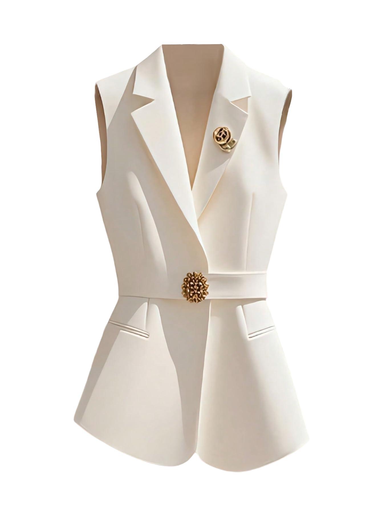 GORGLITTER Womens Sleeveless Bow Blazer Vest Top Trendy Flower Business Casual Fall Lightweight Blazers Suit Jacket