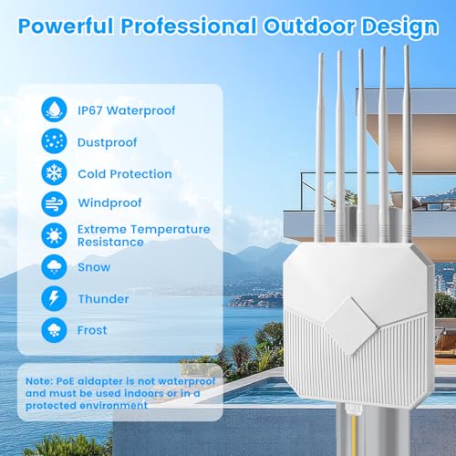 Image of Outdoor WiFi 6 Extender, 2026 AX3000 Long Range Outdoor WiFi Extender Signal Booster, IP67 Weatherproof Outdoor Wireless Access Point with PoE, Gigabit Ports for Garage, Farm, Yard, RV, Dock,Starlink
