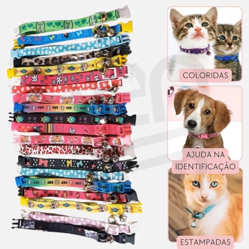 Kit 10 Coleira Para Gato Pet Com Guizo Sininho Anti Enforcamento Ajustavel