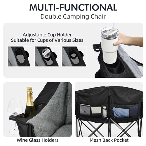Image of Heated Double Camping Chair - Heated Loveseat Padded Chairs for 2 Person